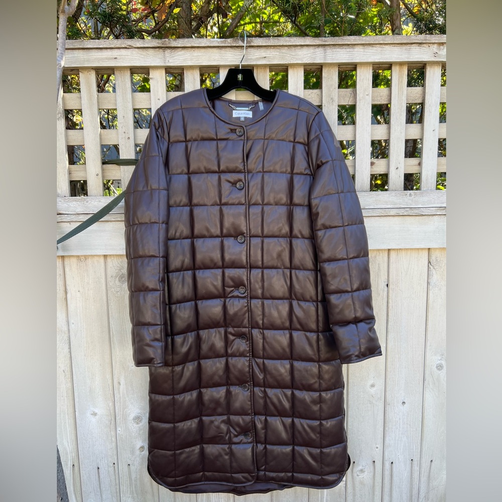Calvin Klein Women's Collarless Long Quilted Jacket - Coffee Bean Rich Brown